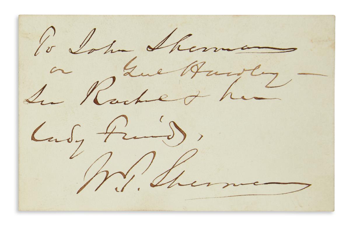 SHERMAN, WILLIAM TECUMSEH. Two items Signed, W.T. Sherman, each to Assistant Secretary of the Treasury John B. Hawley: Autograph Lett